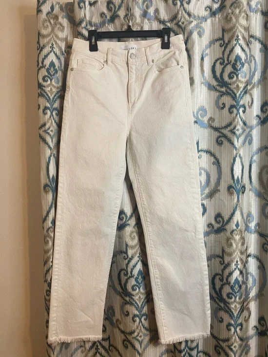 LOFT Off-White Straight-Crop Jeans - Picture 1 of 7